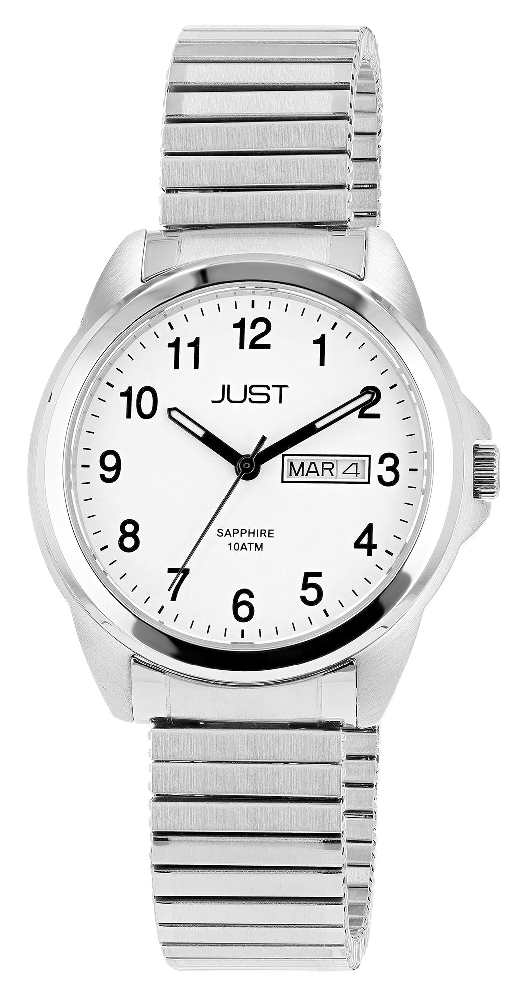 JUST "Majivi" Herren Edelstahuhr mit Edelstahlzugband, 10 ATM, weißes ZB