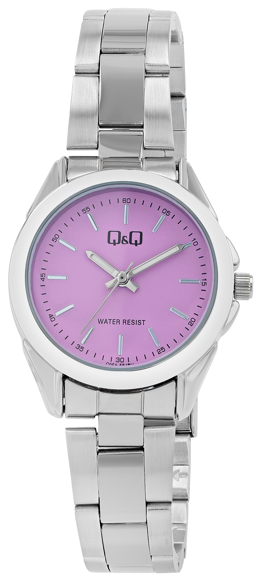 Q&Q Damenuhr, Edelstahlarmband, Ø 28 mm, silberfarben/ lila