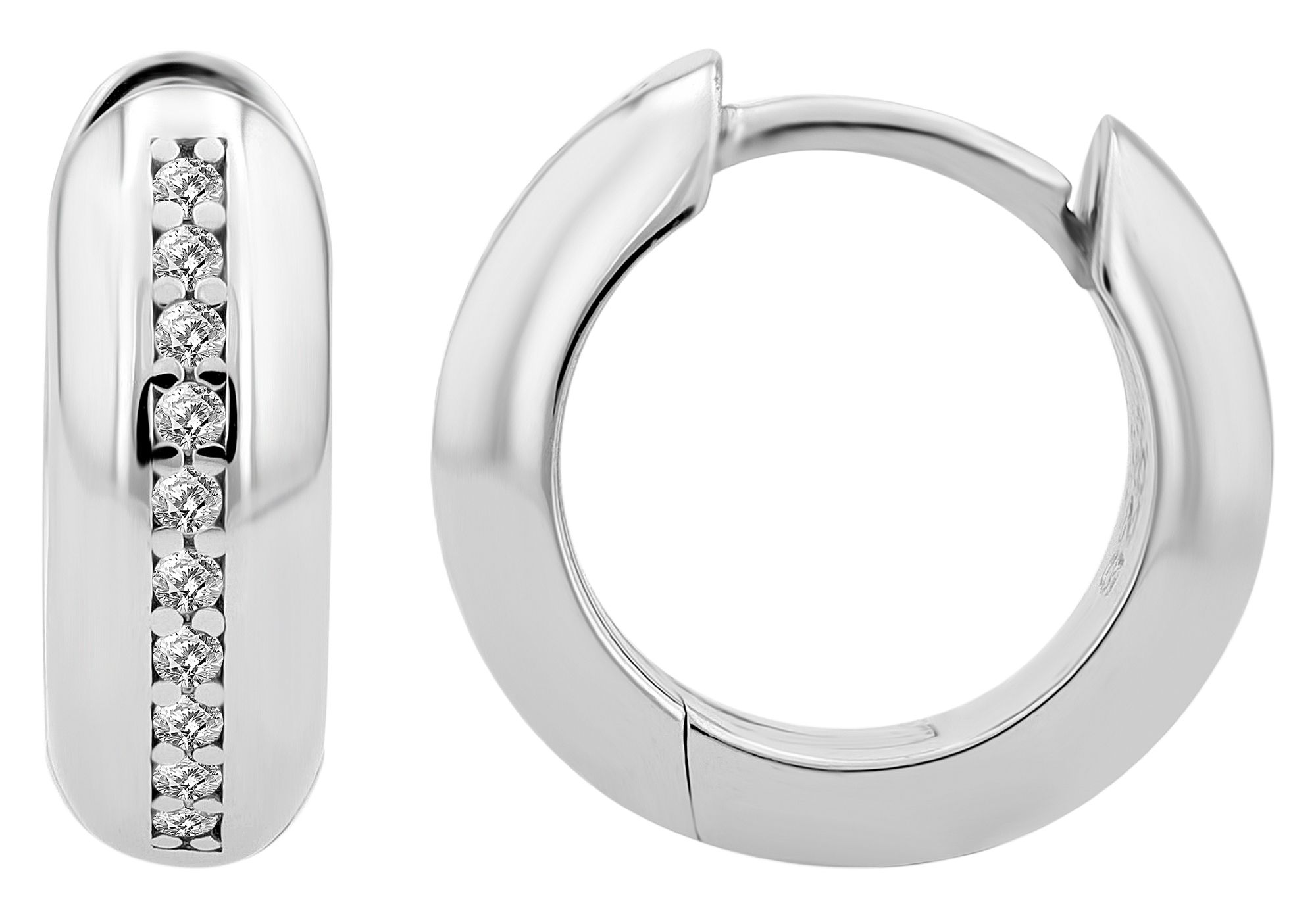 "Amarylla" 925/rh echt zilveren scharnierende hoepel oorbellen, zirkonia zetting, zilverkleurig