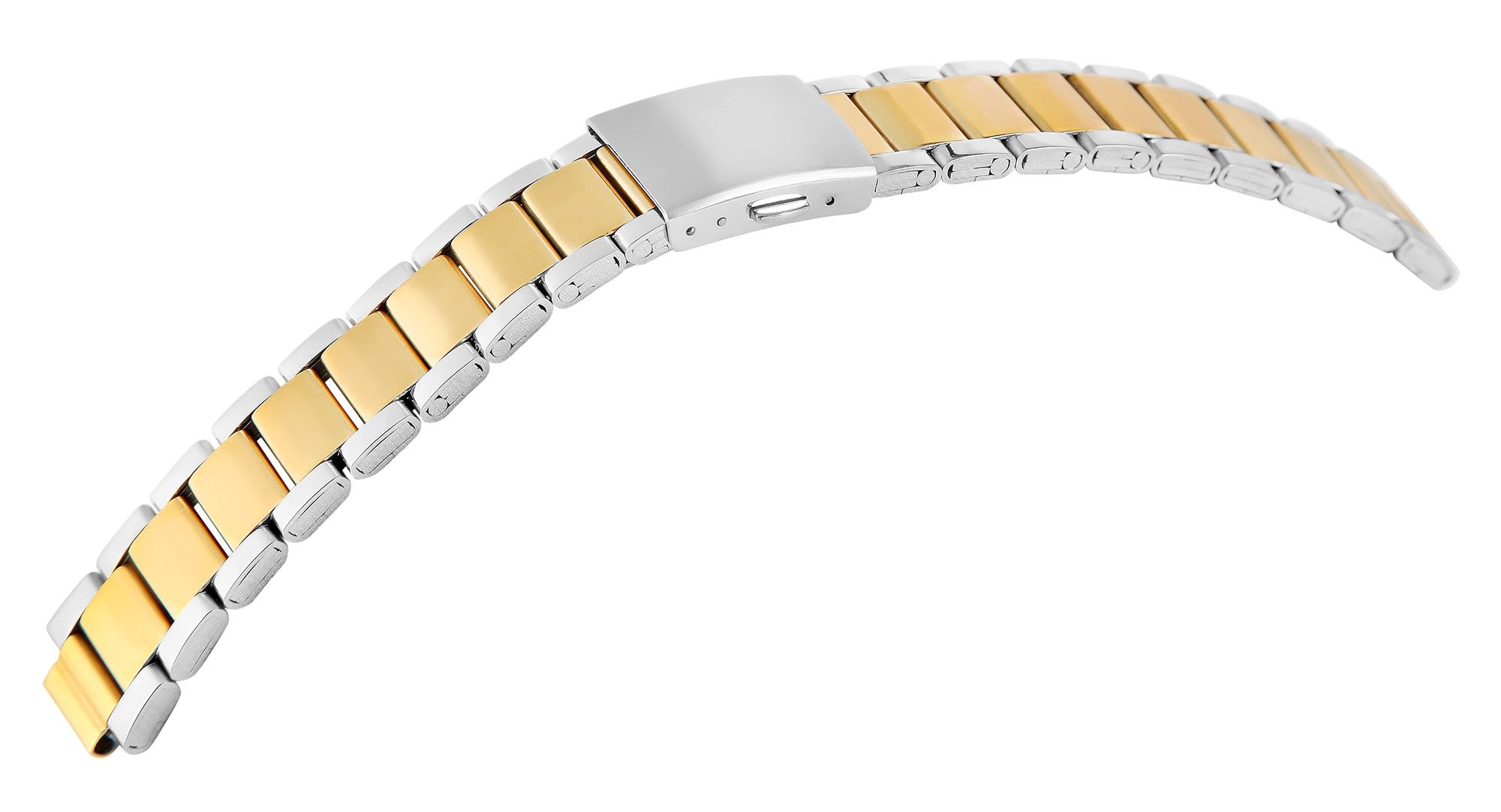 Roestvrijstalen horlogeband met vouwsluiting, zilver/goudkleurig, 18 mm