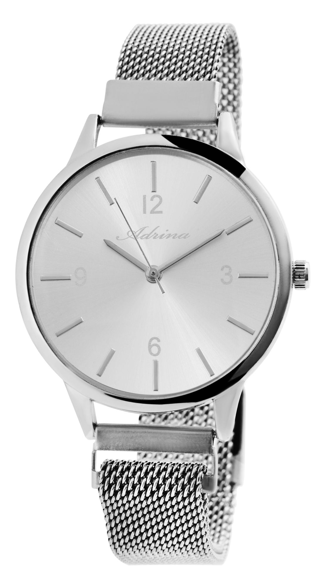 Adrina Damenuhr mit Edelstahl-Milanesearmband, silberfarben