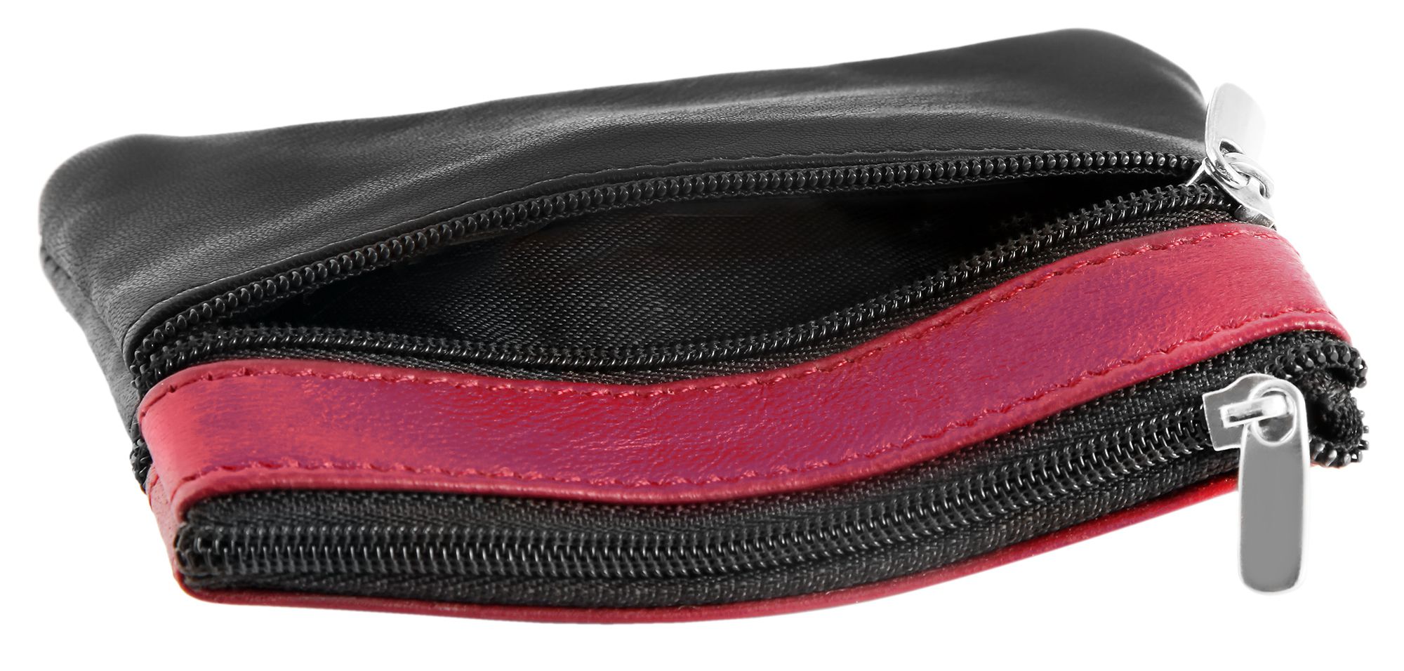 Sleuteletui van echt leer in zwart/roze