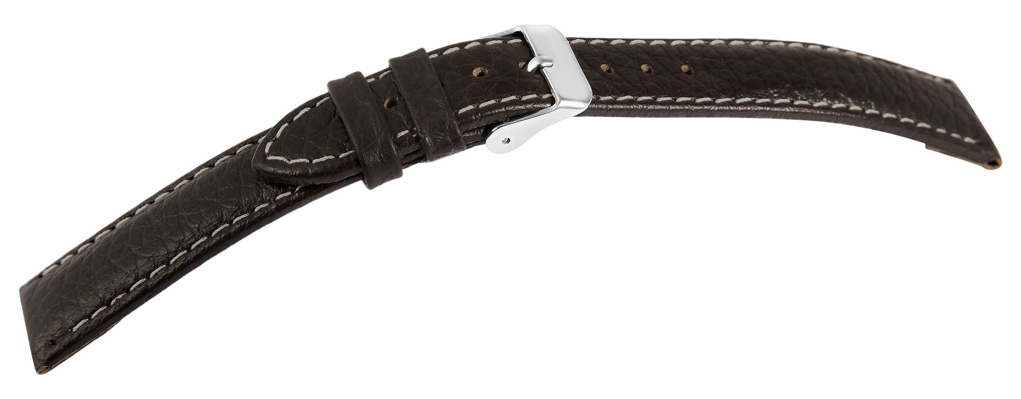 Echt leren horlogeband, donkerbruin, witte stiksels, 16 mm
