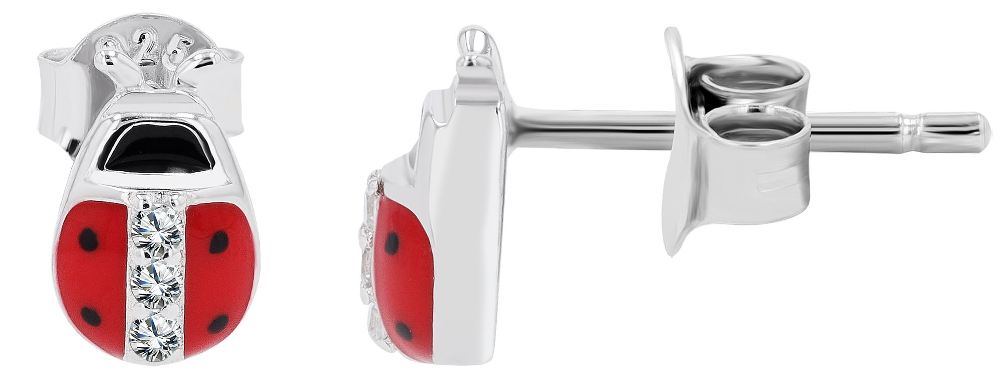 "Glückskäfer Belli" 925/- Echt Silber Kinder Ohrstecker - Marienkäfer, Emaille/ Zirkonia, rhodiniert