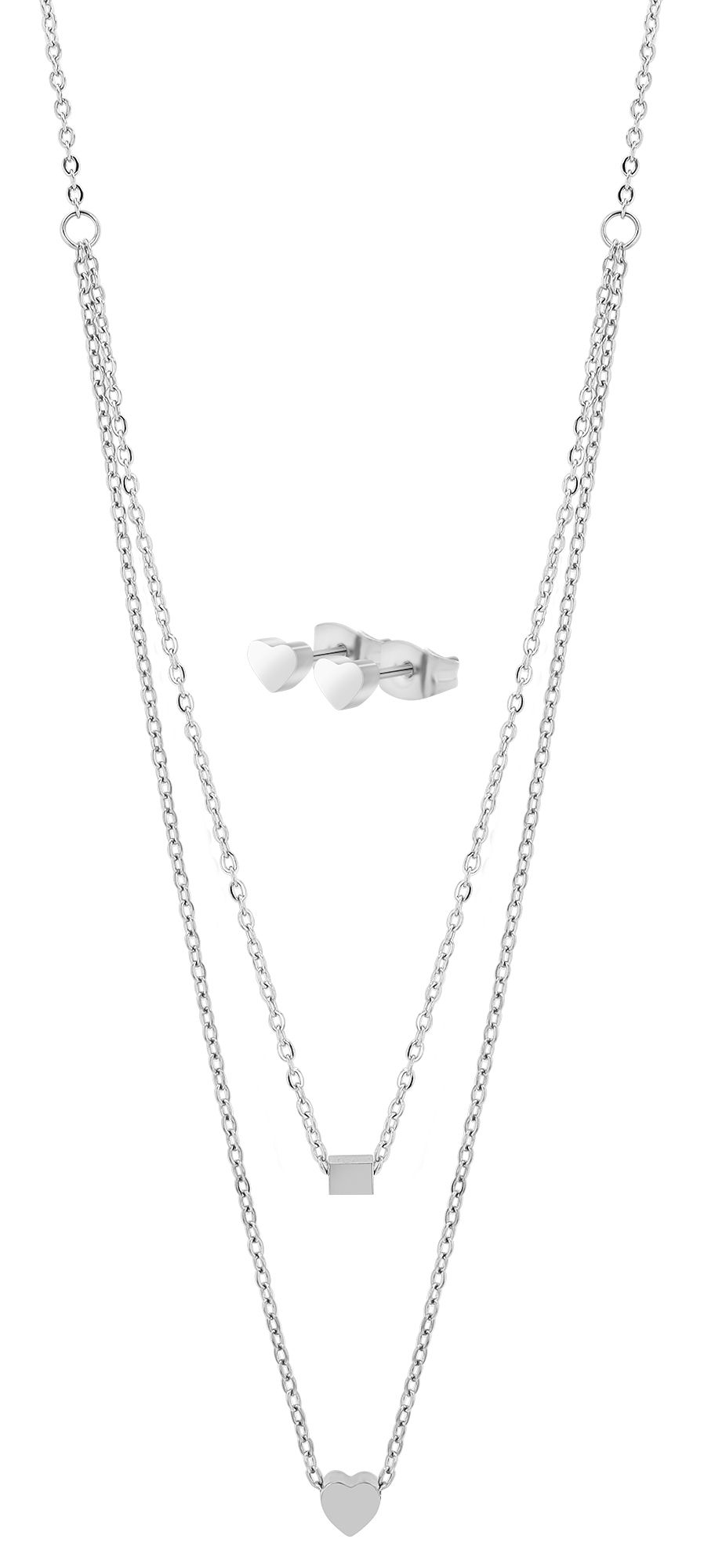 Accent sieradenset "Vilda", gelaagd collier en oorstekers, roestvrij staal, zilverkleurig