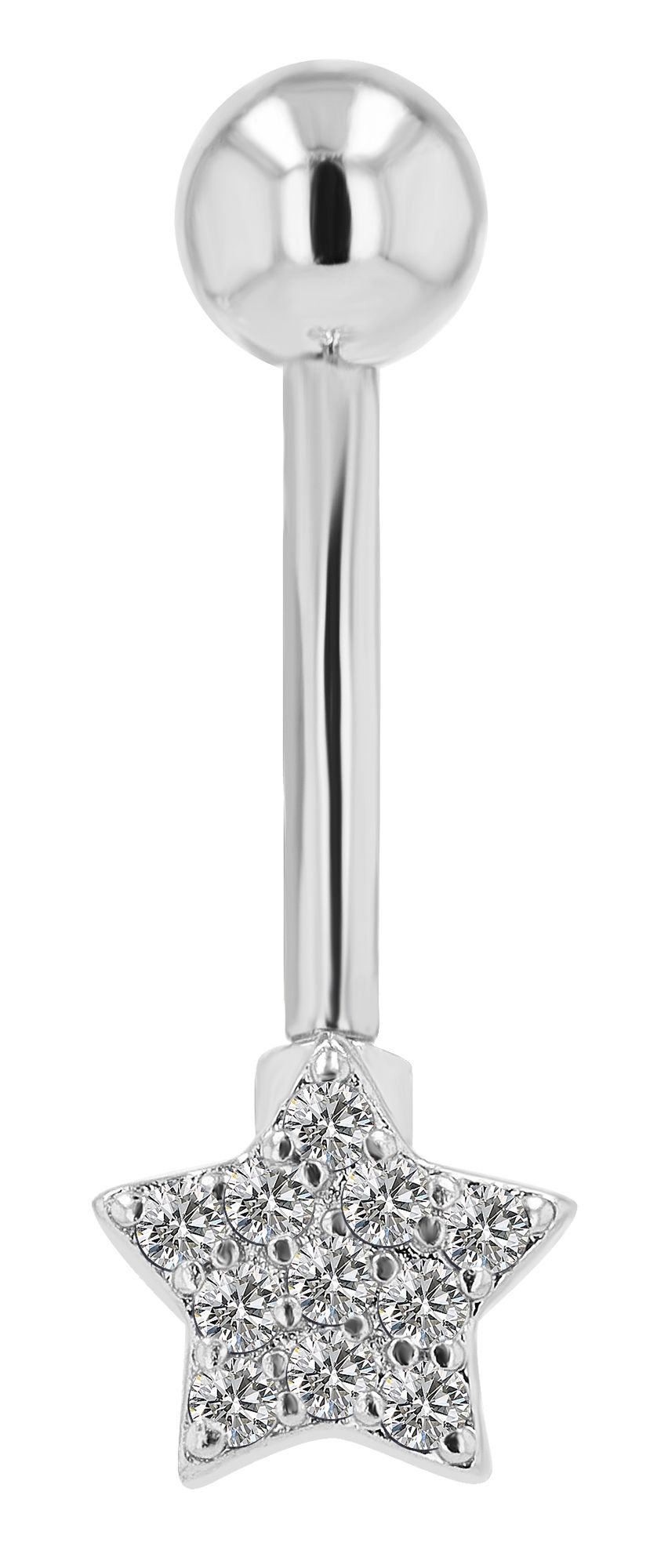 "Dori" 316L roestvrij staal messing navelpiercing, ster, barbell dikte 1,6 mm/ lengte 11 mm