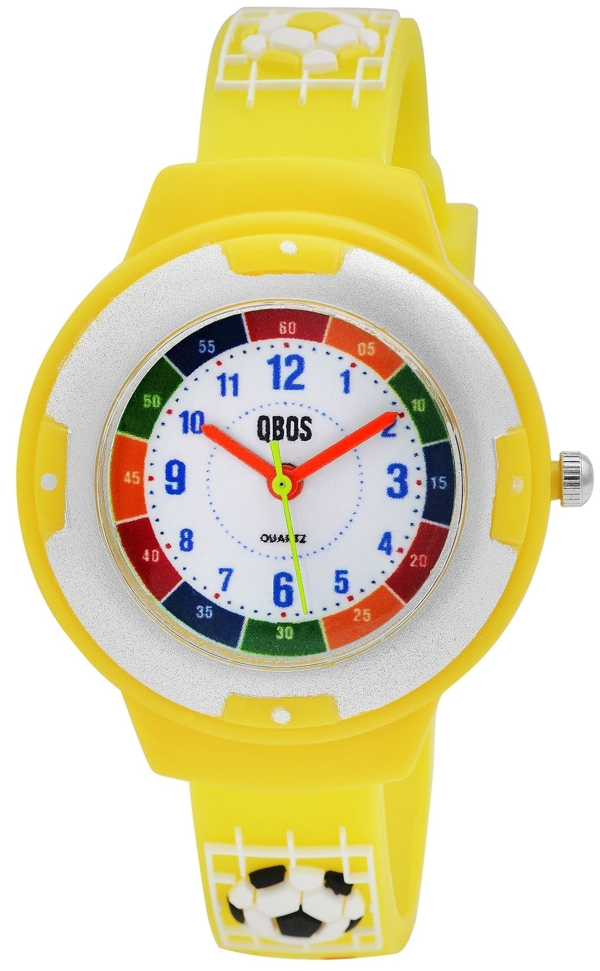 QBOS kinderhorloge met siliconen band, voetbal, geel