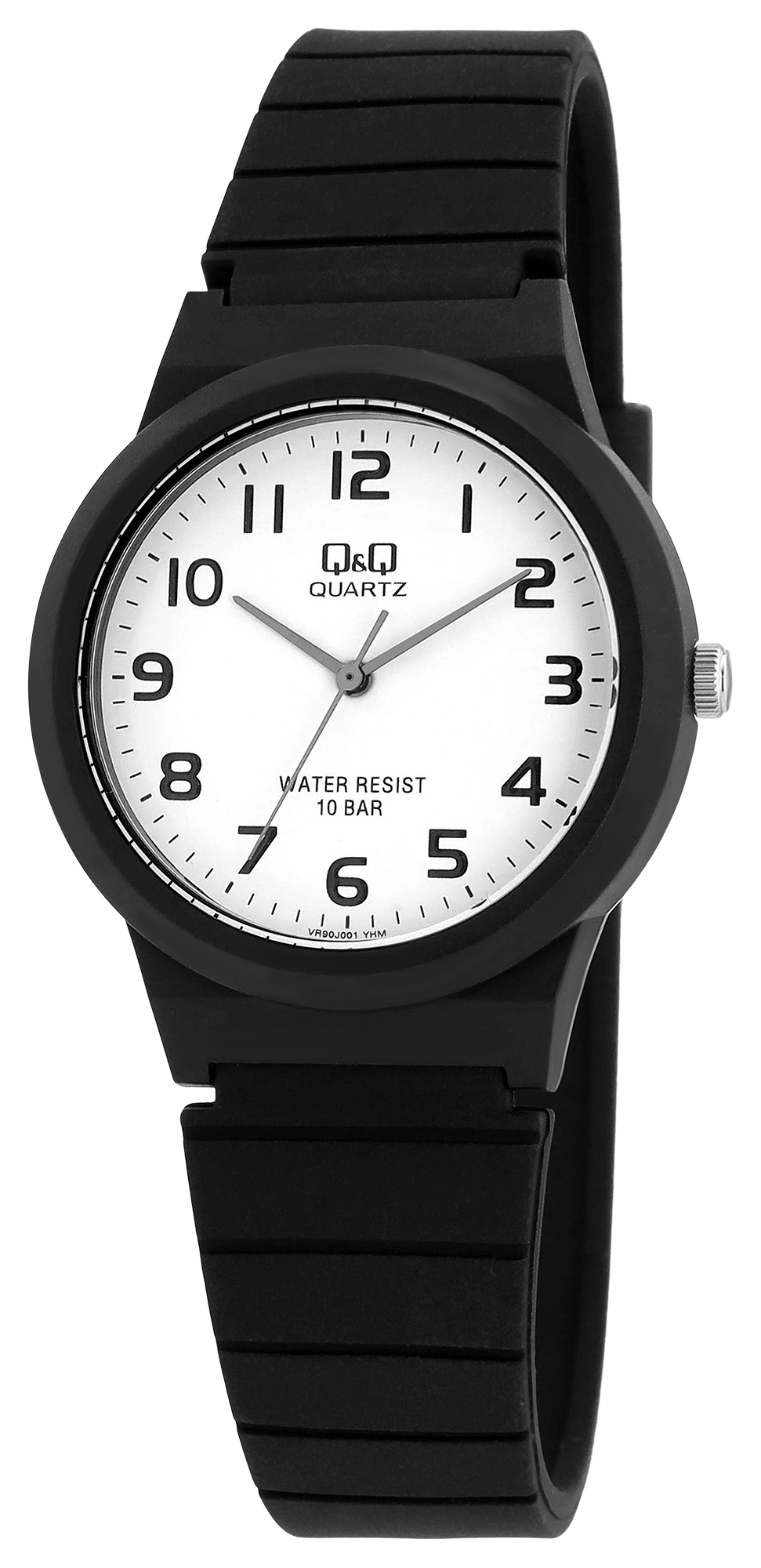 Q&Q Herrenuhr, Kunststoff, Silikonarmband, schwarz, 10 ATM, Ø 36 mm