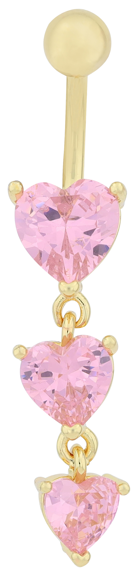 "Beatrix" Edelstahl-Bronze Bauchnabelpiercing, Stablänge 12 mm, Stabstärke 2 mm, Herz, rosa Zirkonia, goldfarben