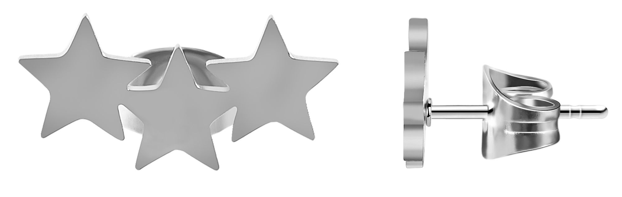 Akzent Edelstahl Ohrstecker, Sternenreihe, silberfarben