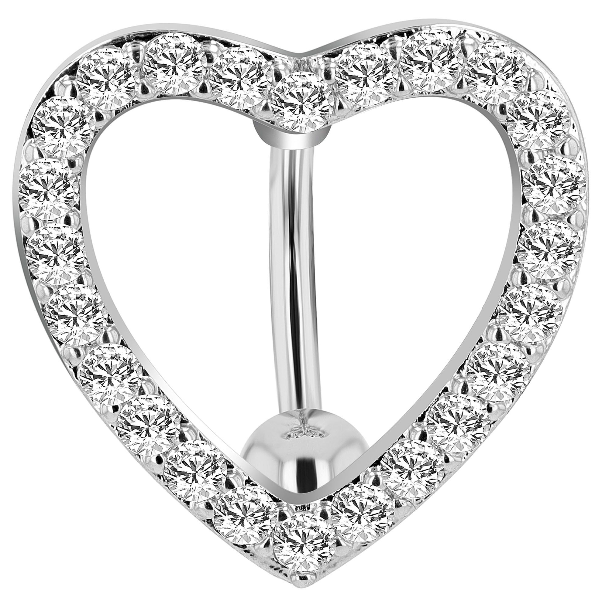 "Elvi" 316L Edelstahl-Messing Bauchnabelpiercing, Herz, Stabstärke 1,6 mm/ Länge 11 mm