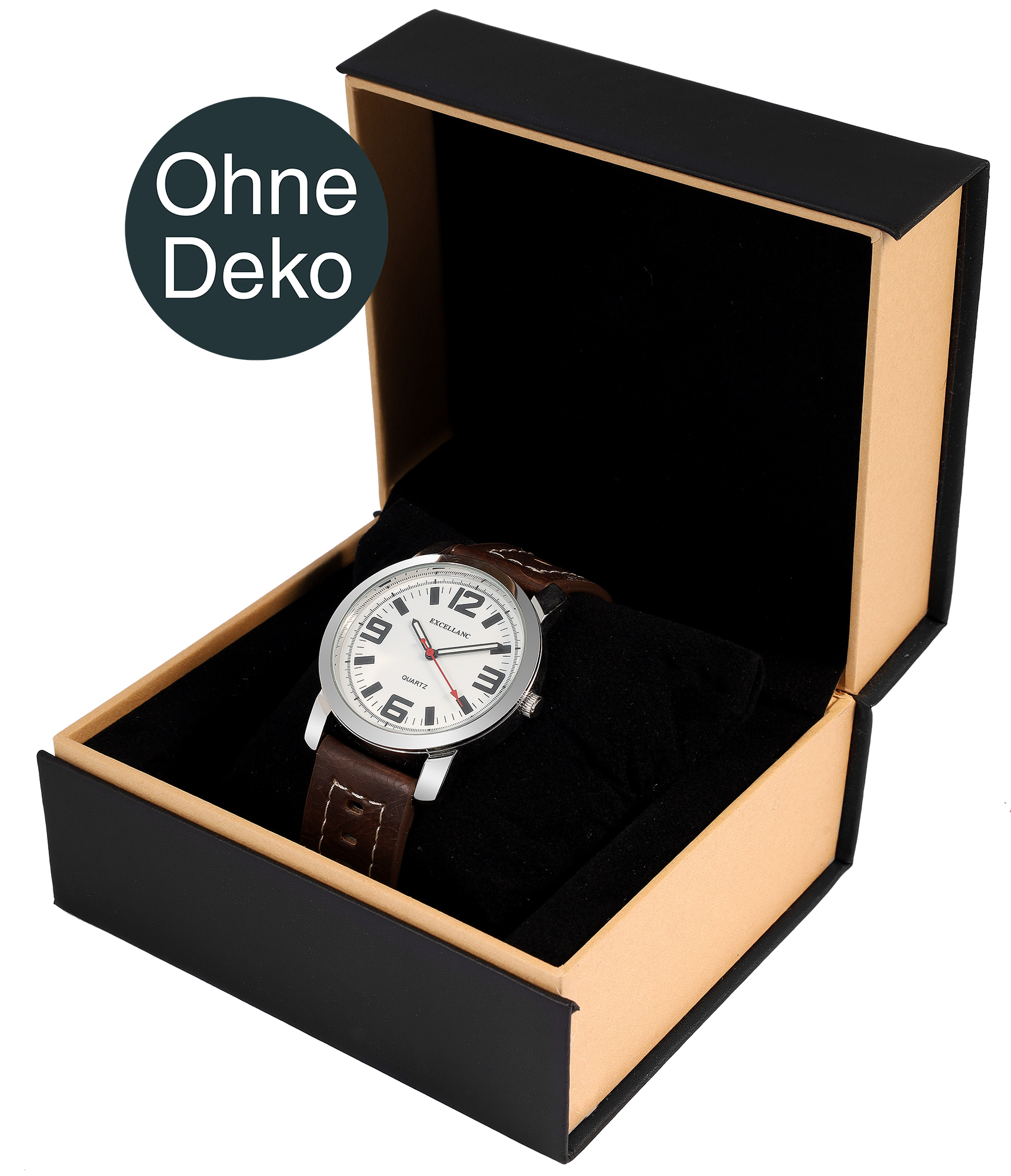 Uhrenbox für eine Uhr, Samt-Kissen , 12,6 x 11 x 8 cm, schwarz/ beige
