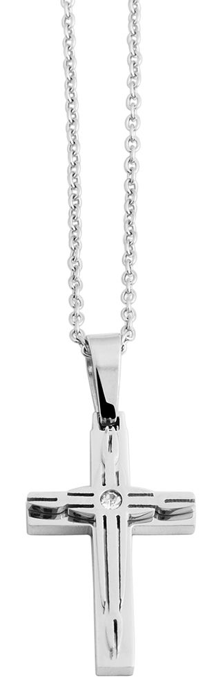 "Marika" Ankerkette mit Kreuzanhänger, Edelstahl, silberfarben, 45 + 5 cm