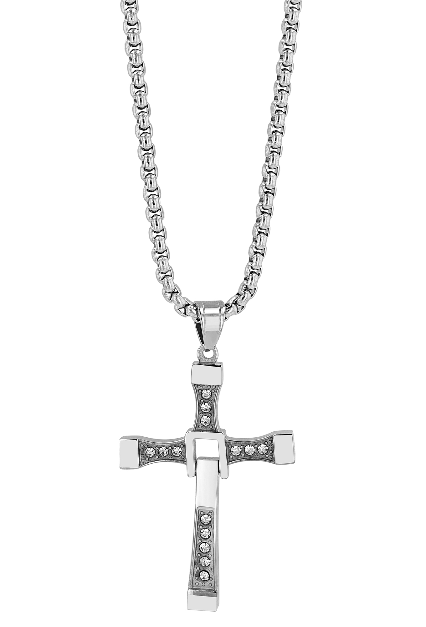 "Kless" Edelstahl Kette (61cm/ 3,5 mm) mit Anhänger - Kreuz, silberfarbig