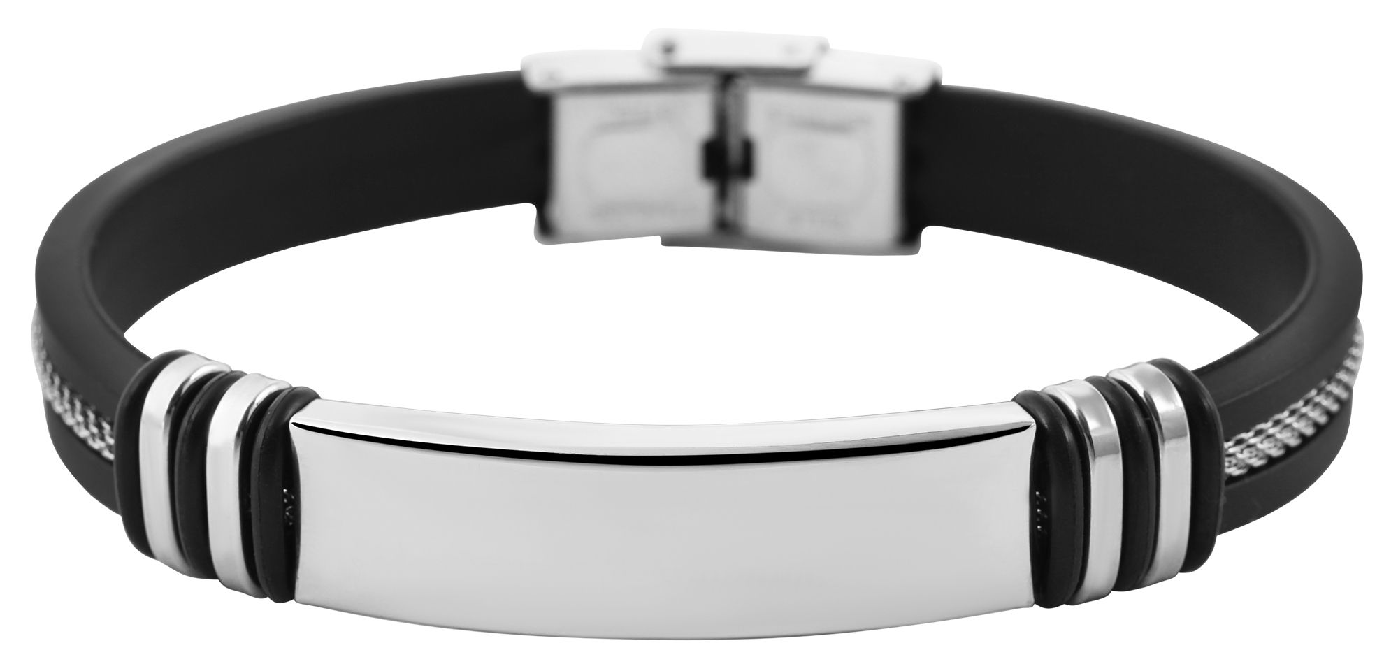 Accentarmband van siliconen en roestvrij staal in zwart, met slangenketting