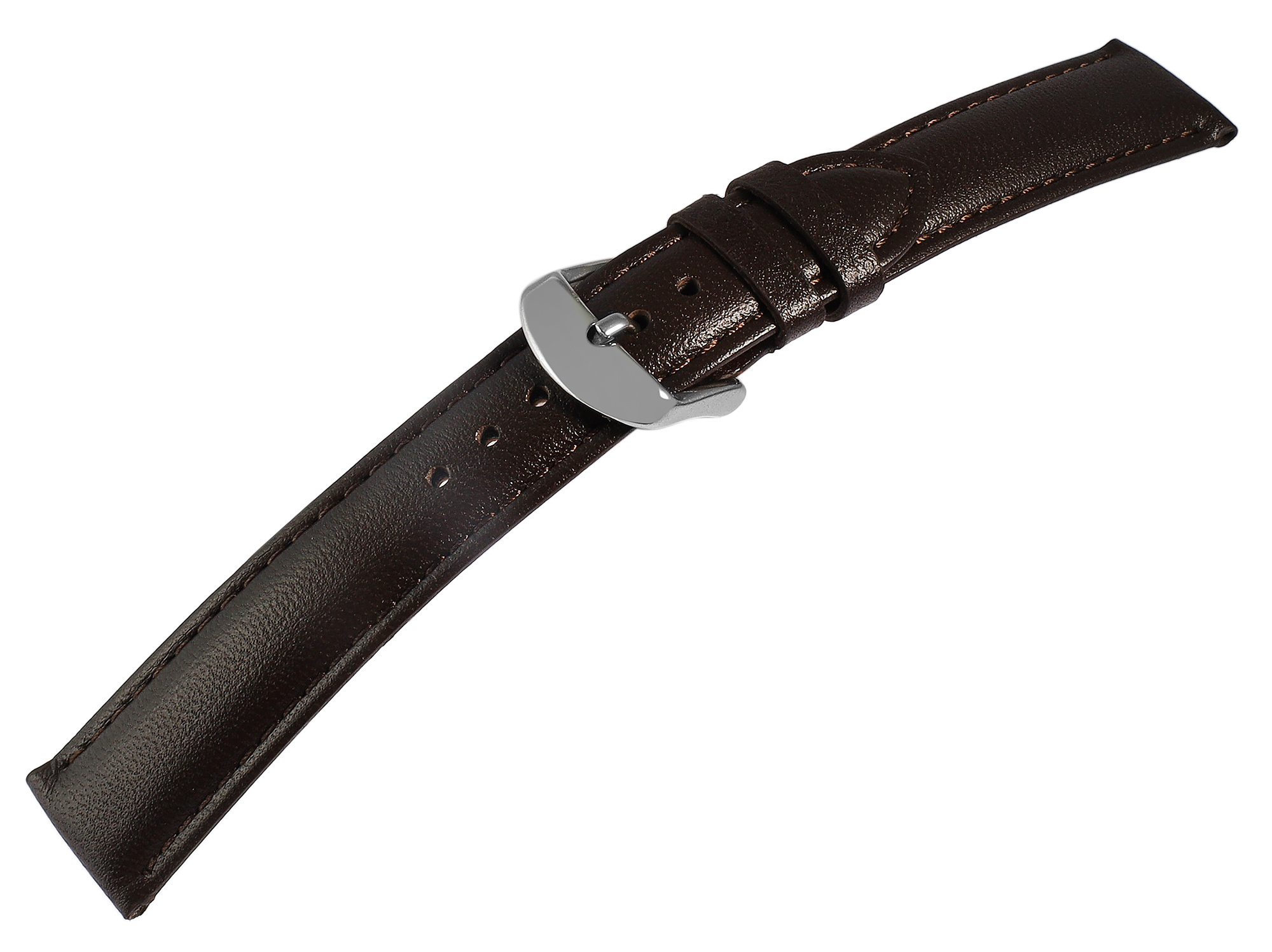 Gr 12 mm horlogeband van echt leer in donkerbruin, gestikt