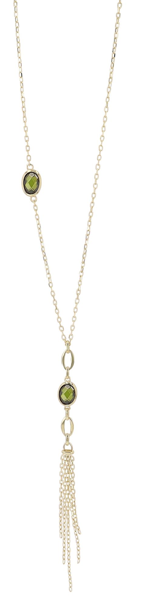 333/- gouden "Baila"-ketting met groen garnituur en fijne kettingrandjes, 8 karaat, geelgoud