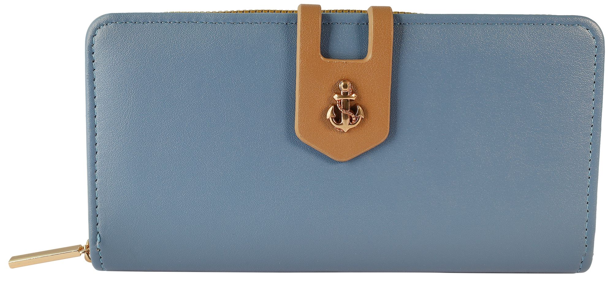 Damengeldbörse aus Lederimitat, Überschlag mit Ankerelement, hellblau