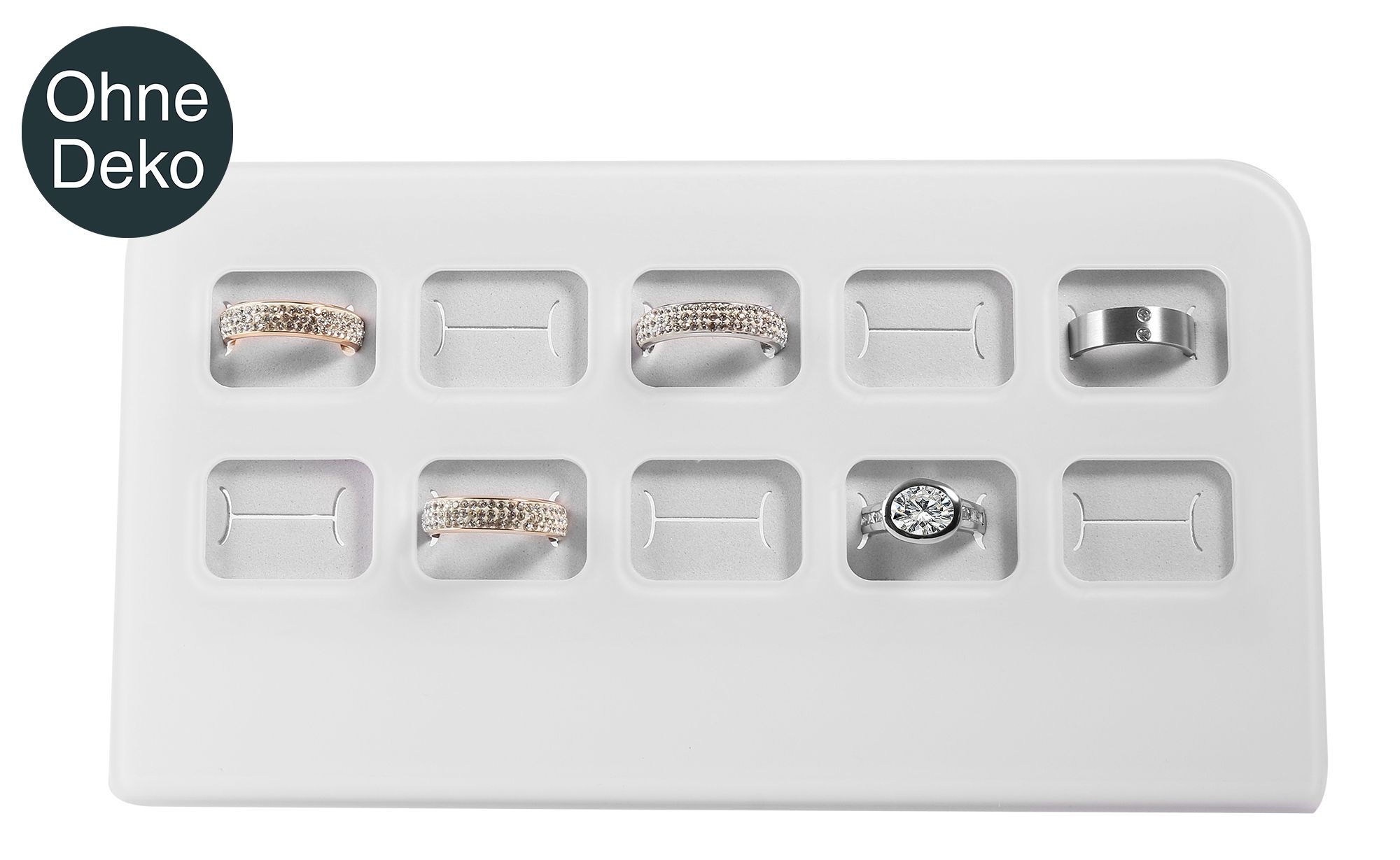 Ringaufsteller für 10 Ringe, Acryl, 10,5 x 20 x 4,5 cm, weiß