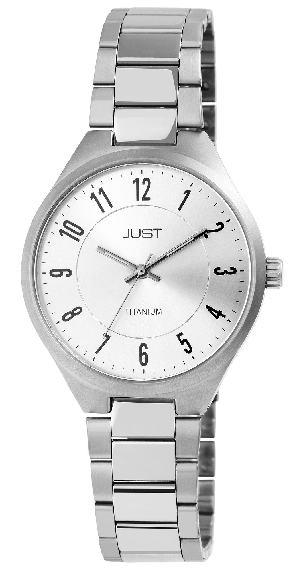 Just Damenuhr mit Gliederarmband, Titan, 5 ATM, silberfarbenes ZB