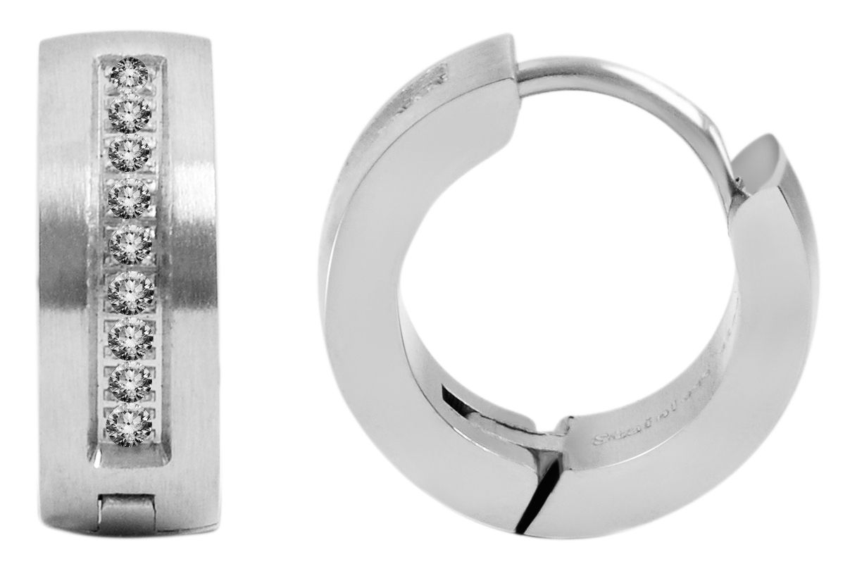 Akzent Edelstahl Klapp-Creolen, Simili besetzt, silberfarbig