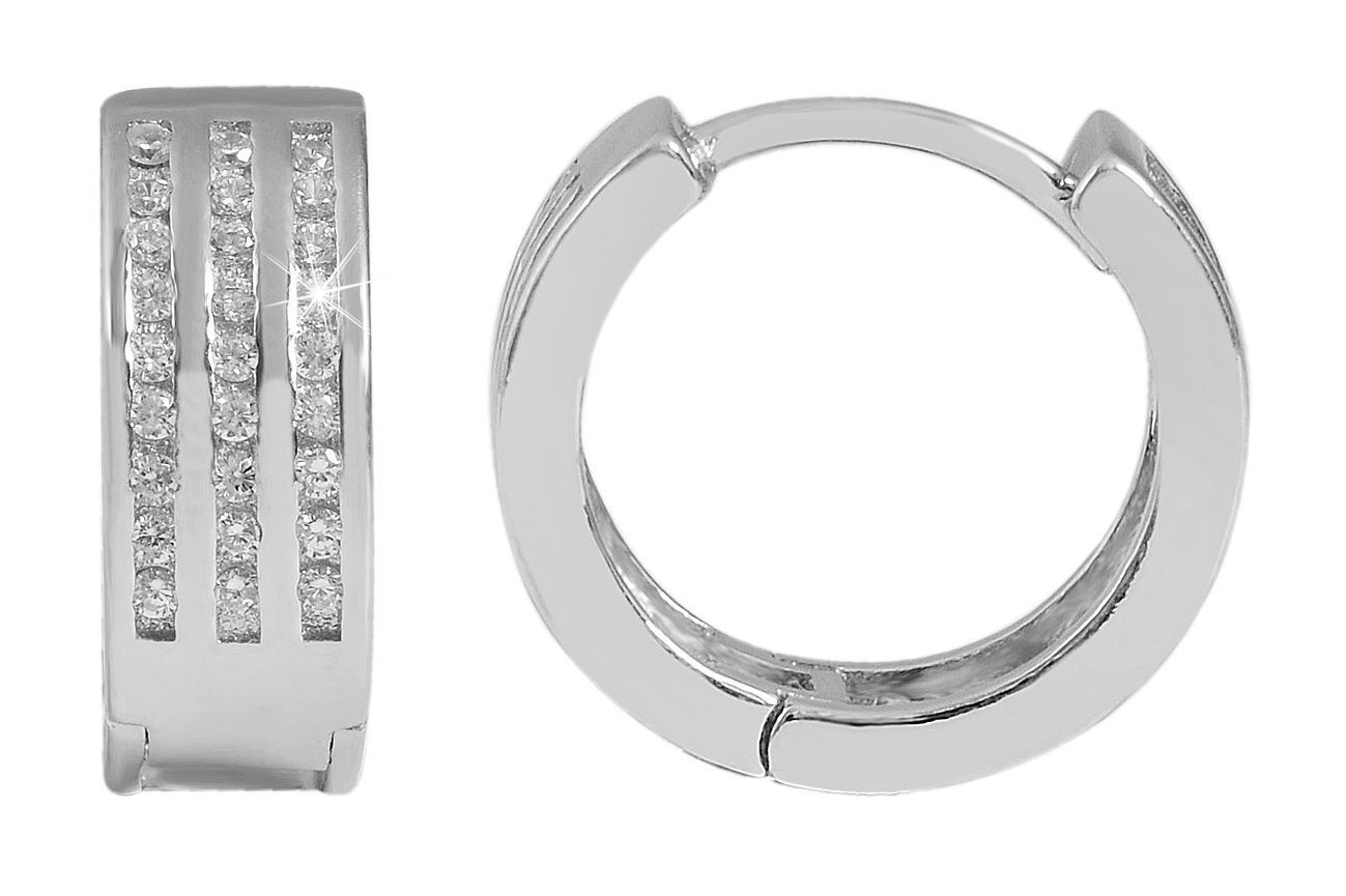 925/- Echt zilveren scharnierende hoepel oorbellen "Karla" met zirkonia, 925/gerhodineerd