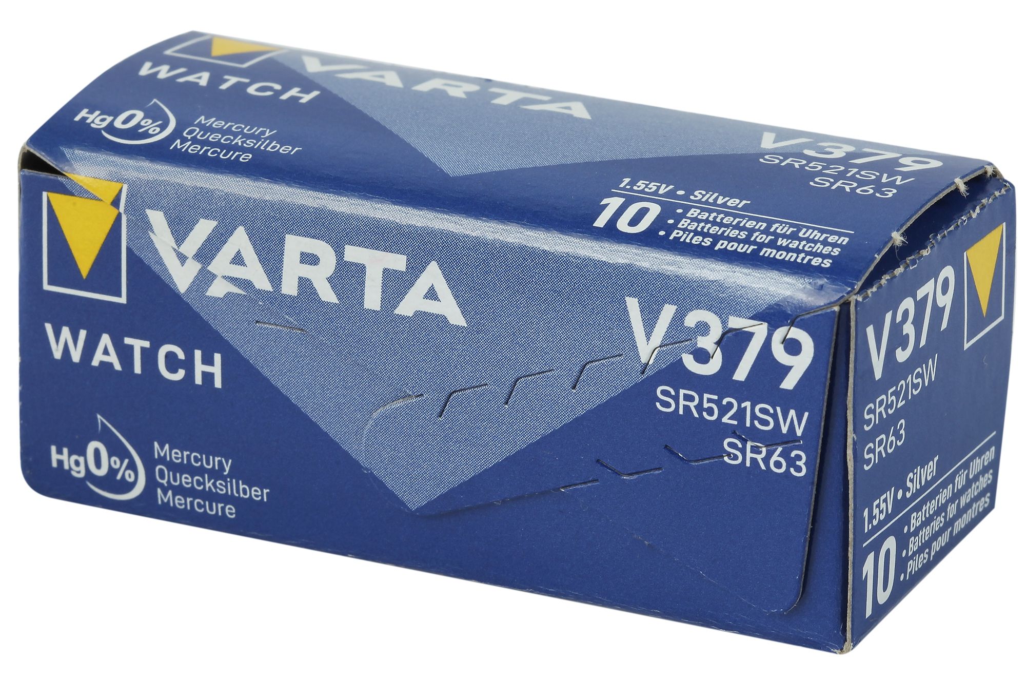 Varta Uhrenbatterie V379/520 (SR521SW) Silberoxid Knopfzellen 1,55 V - Verpackungseinheit 10 Stück
