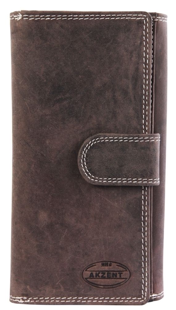 Akzent dames portemonnee van echt leer in bruin. Afmeting 18 x 10 cm.