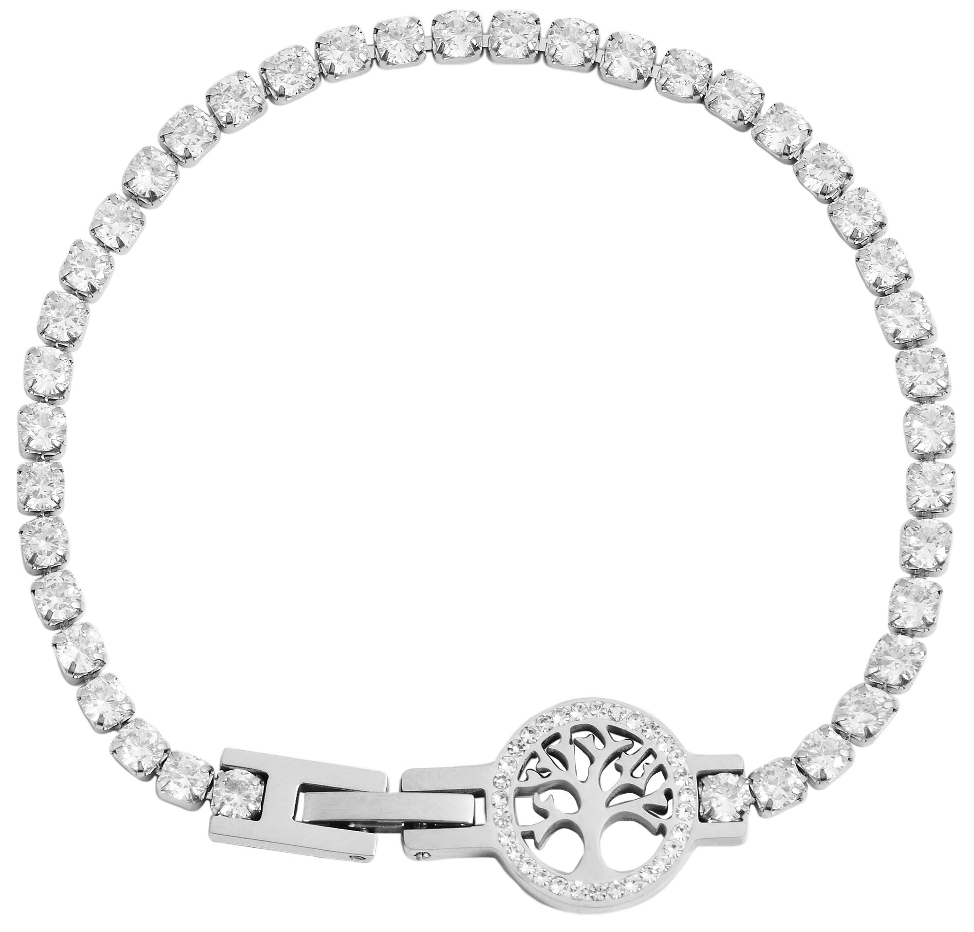 Akzent Schmuckarmband aus Edelstahl, Similibesatz, Lebensbaum, Länge 17 cm