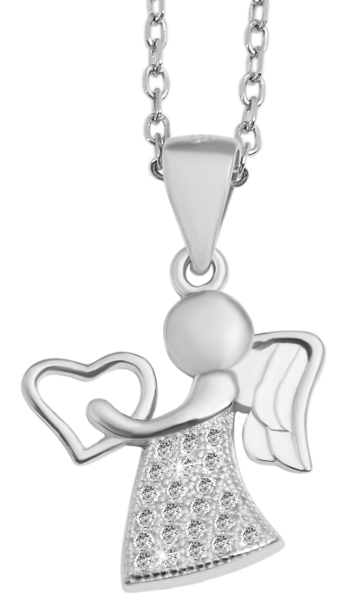 925/- echt zilveren engelhanger "Angie" zonder ketting, zirkonia zetting, gerhodineerd