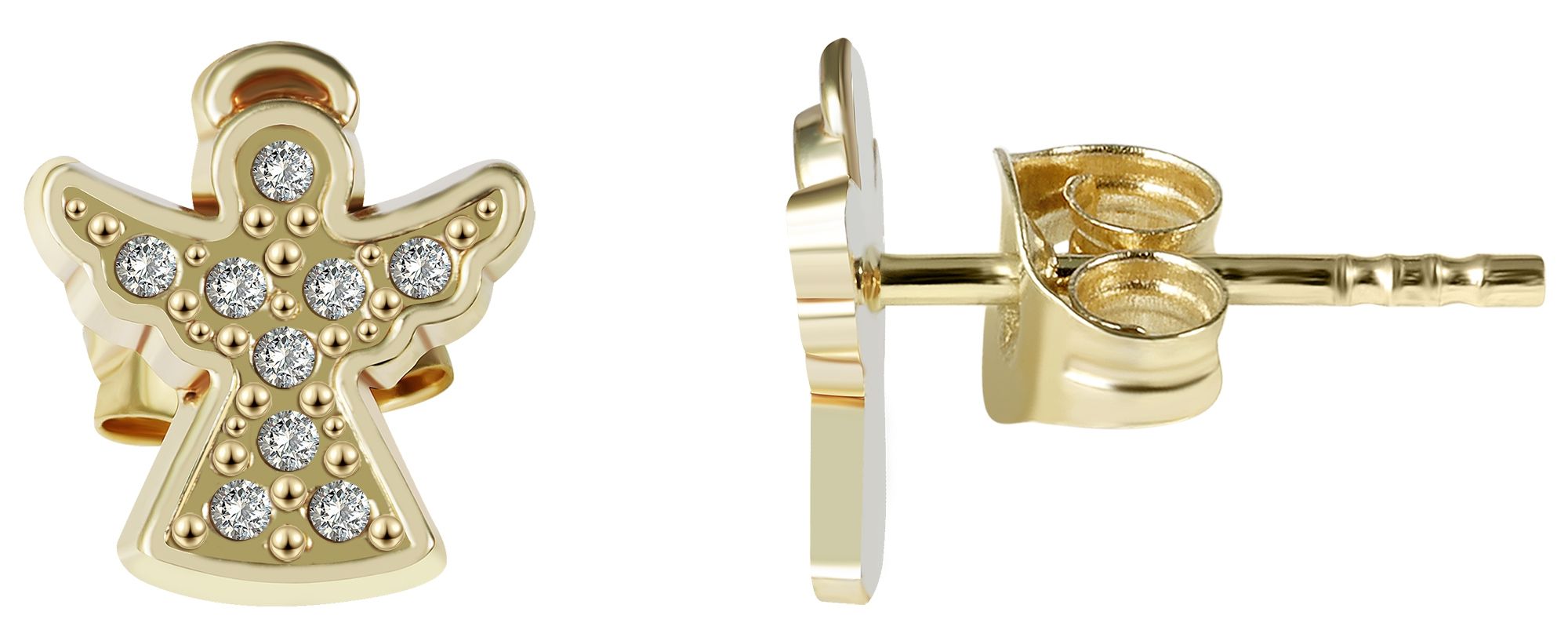 333/- Gold "Elina" Ohrstecker, kleiner Engel mit Zirkonia, Gelbgold, 8 Karat, Kinder