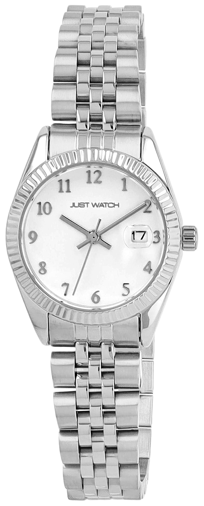 JUST WATCH Damenuhr "Else" mit Edelstahlband Ø 27 mm, silberfarben/weiß
