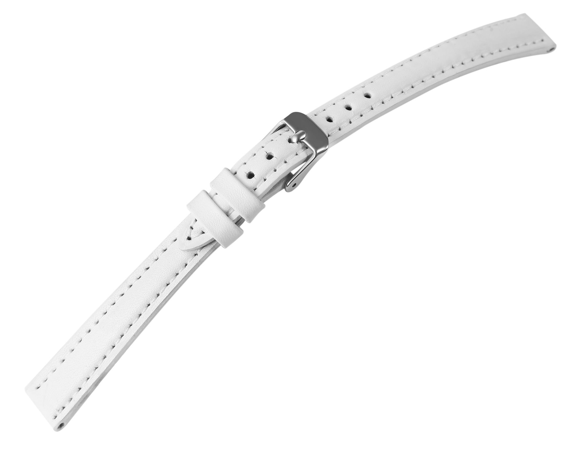 Echtleder-Uhrenarmband mit Naht, gepolstert, weiß, 10 mm