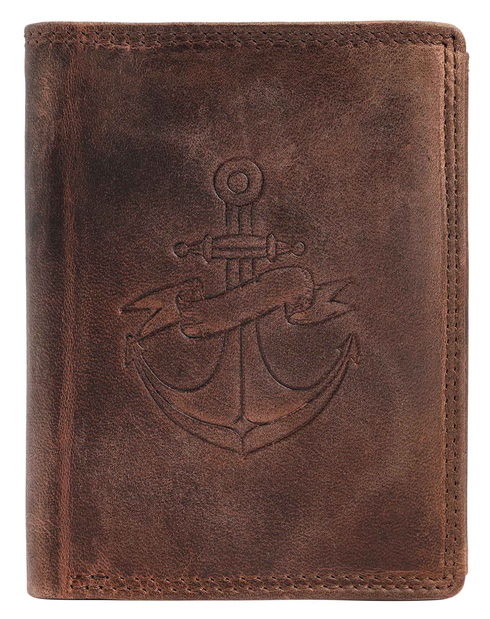 Akzent portemonnee, RFID, staand formaat, anker, bruin