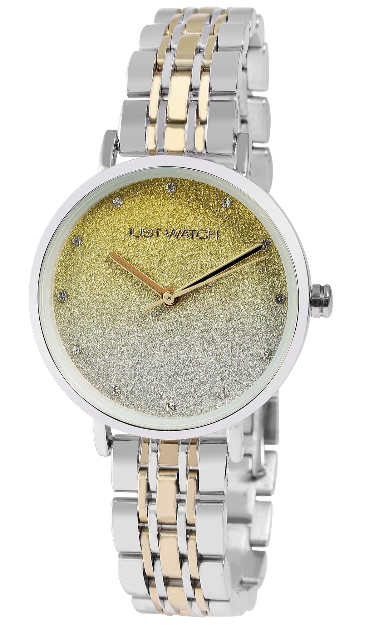 Just Watch Damenuhr mit Edelstahlarmband und buntem Glitzer-Zifferblatt