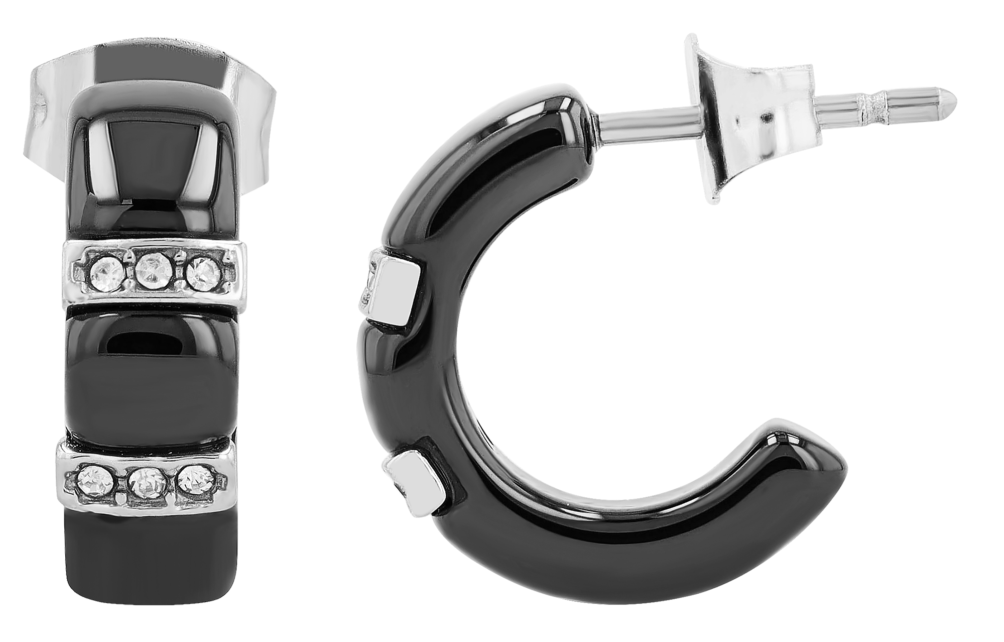 "Cristin" Akzent Edelstahl-Keramik Ohrringe, Zirkonia, schwarz