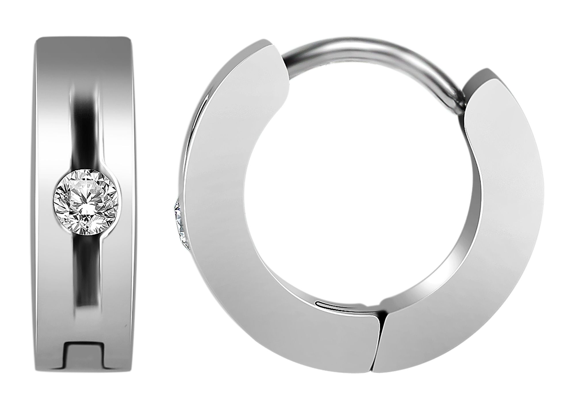 "Elfi" accent hoepel oorbellen, roestvrij staal, similé zetting, zilverkleurig