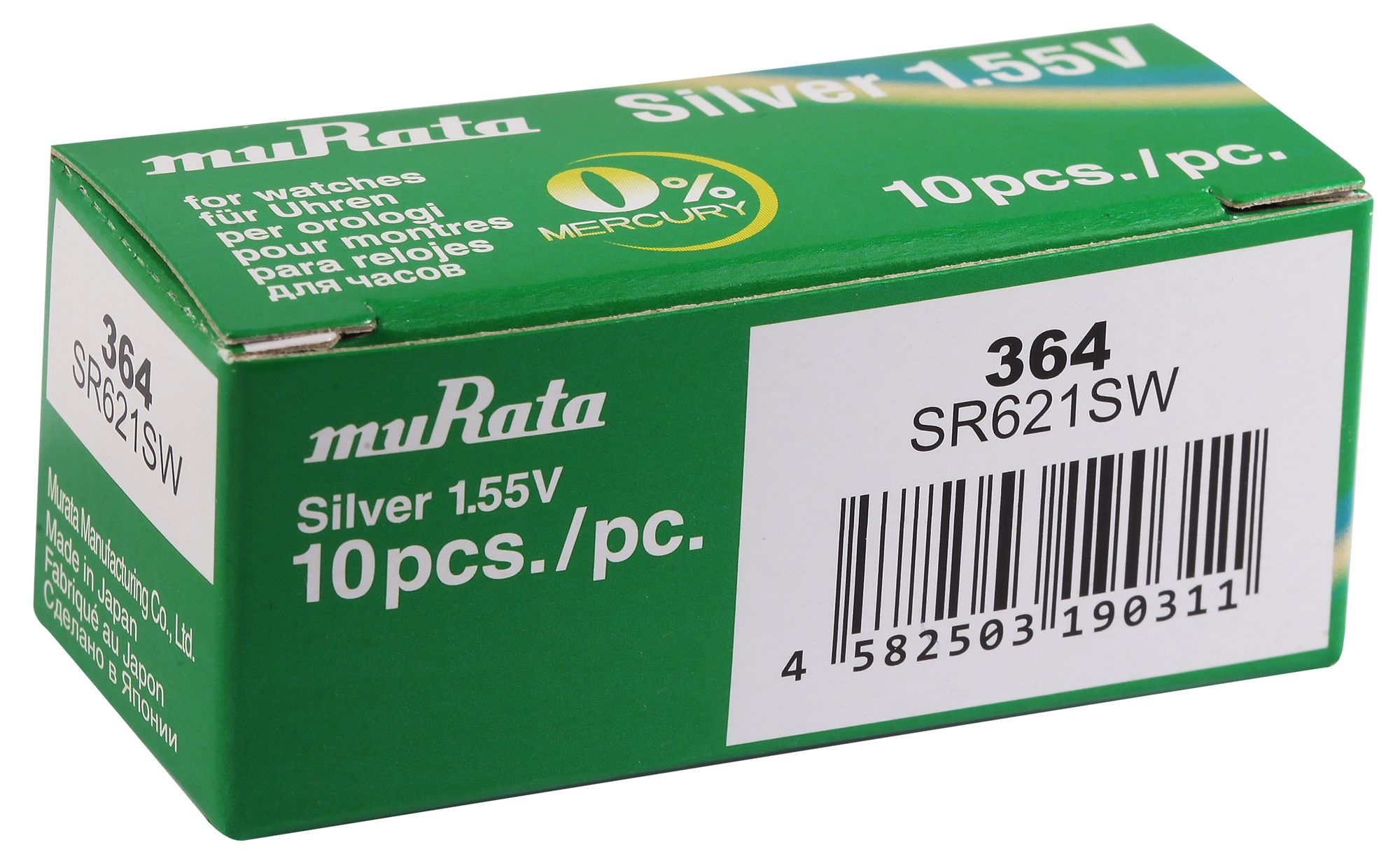 MURATA knoopcellen, 0% kwik, verpakking bevat 10 stuks, 364