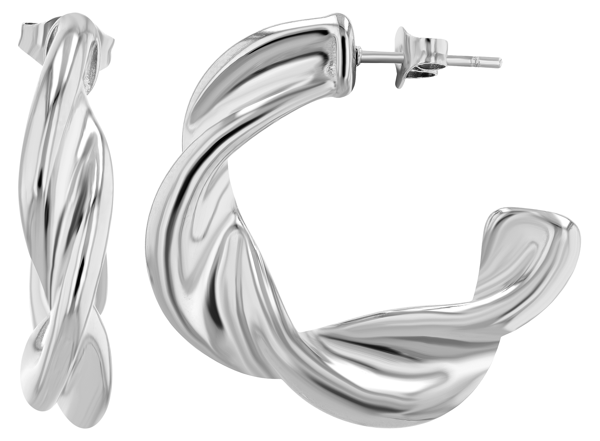 "Verenice" halve hoepel oorbellen met push-in sluiting, zilverkleurig