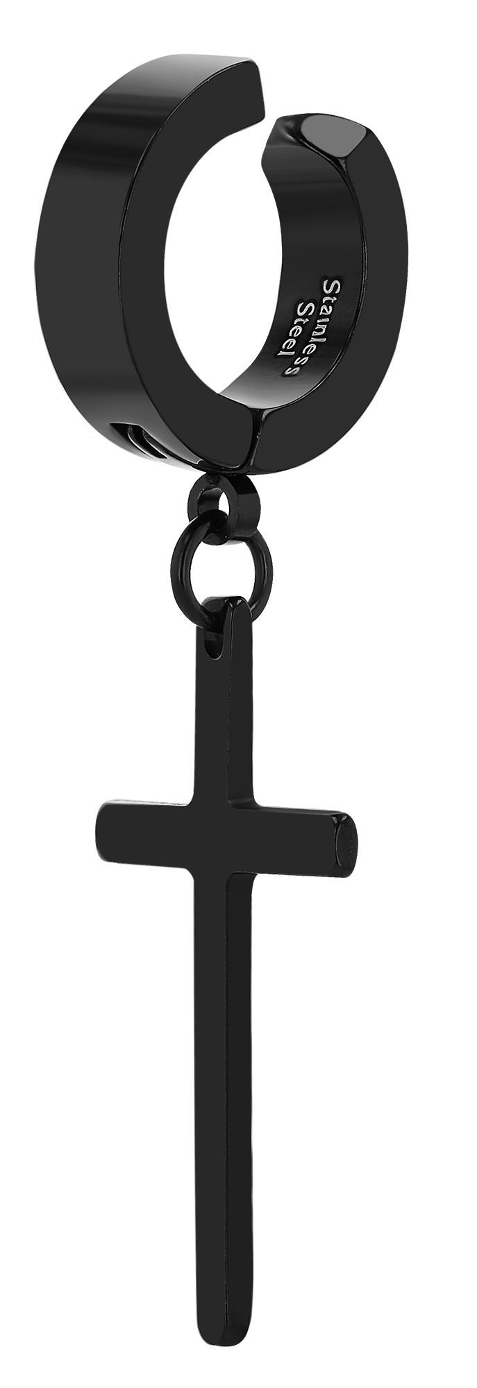 "Odeli" clip-on enkel creool met hanger - kruis, roestvrij staal, zwart