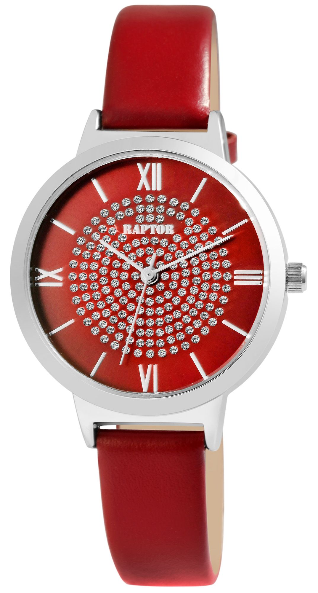 Raptor Damenuhr "Tess" mit Echtlederarmband, dunkelrot/silberfarben