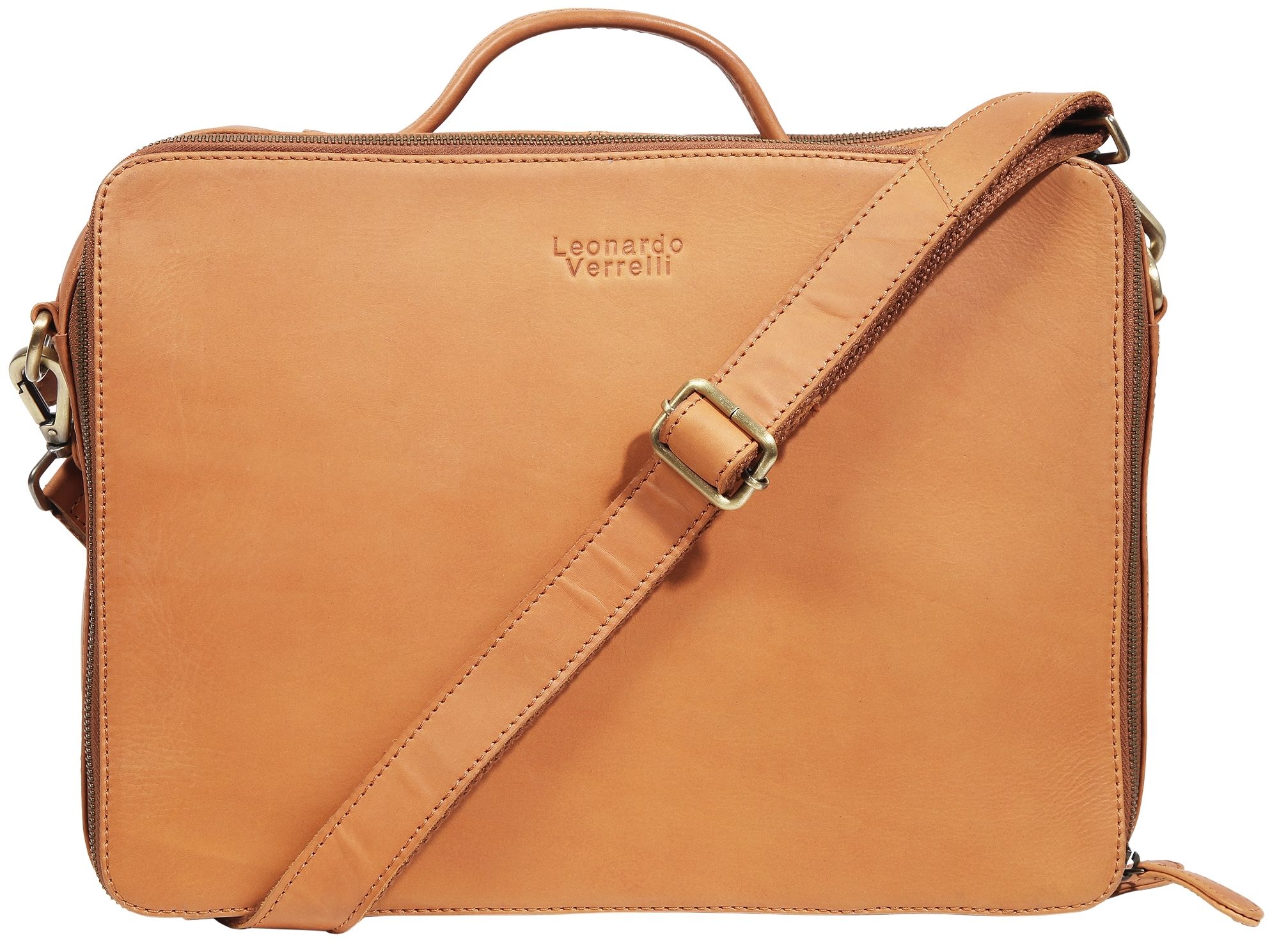 Leonardo Verrelli echt lederen laptoptas businesstas, bruin