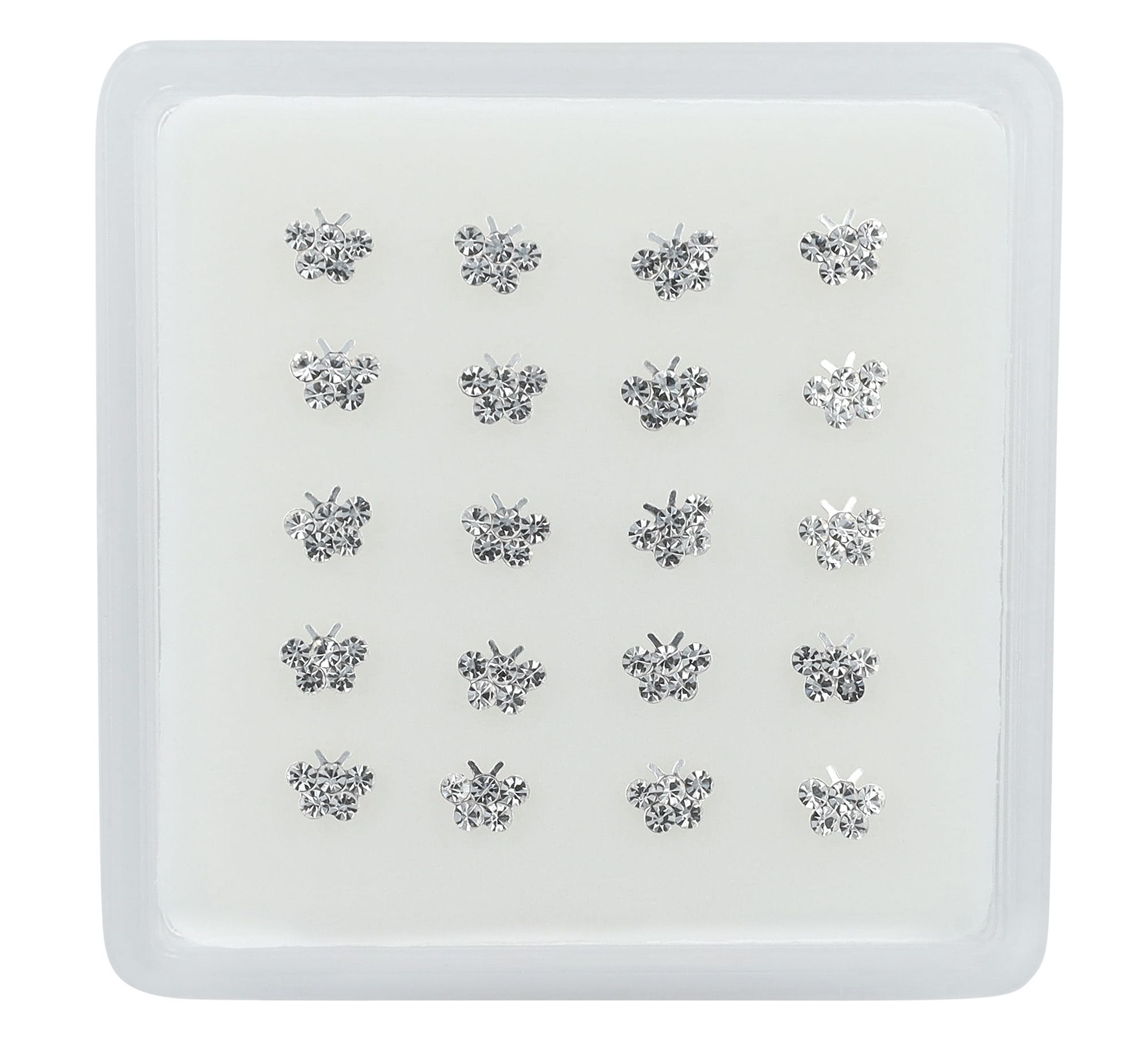 "Volla" I-vormige neusknoop/ neuspiercing, 925/- echt zilver, gerhodineerd, vlinder, PU-20 stuks