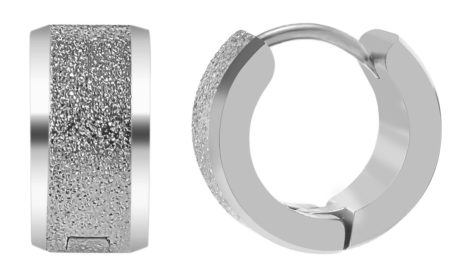 Akzent Edelstahl Klapp-Creolen, Durchmesser 13 mm, sandgestrahlt, silberfarben