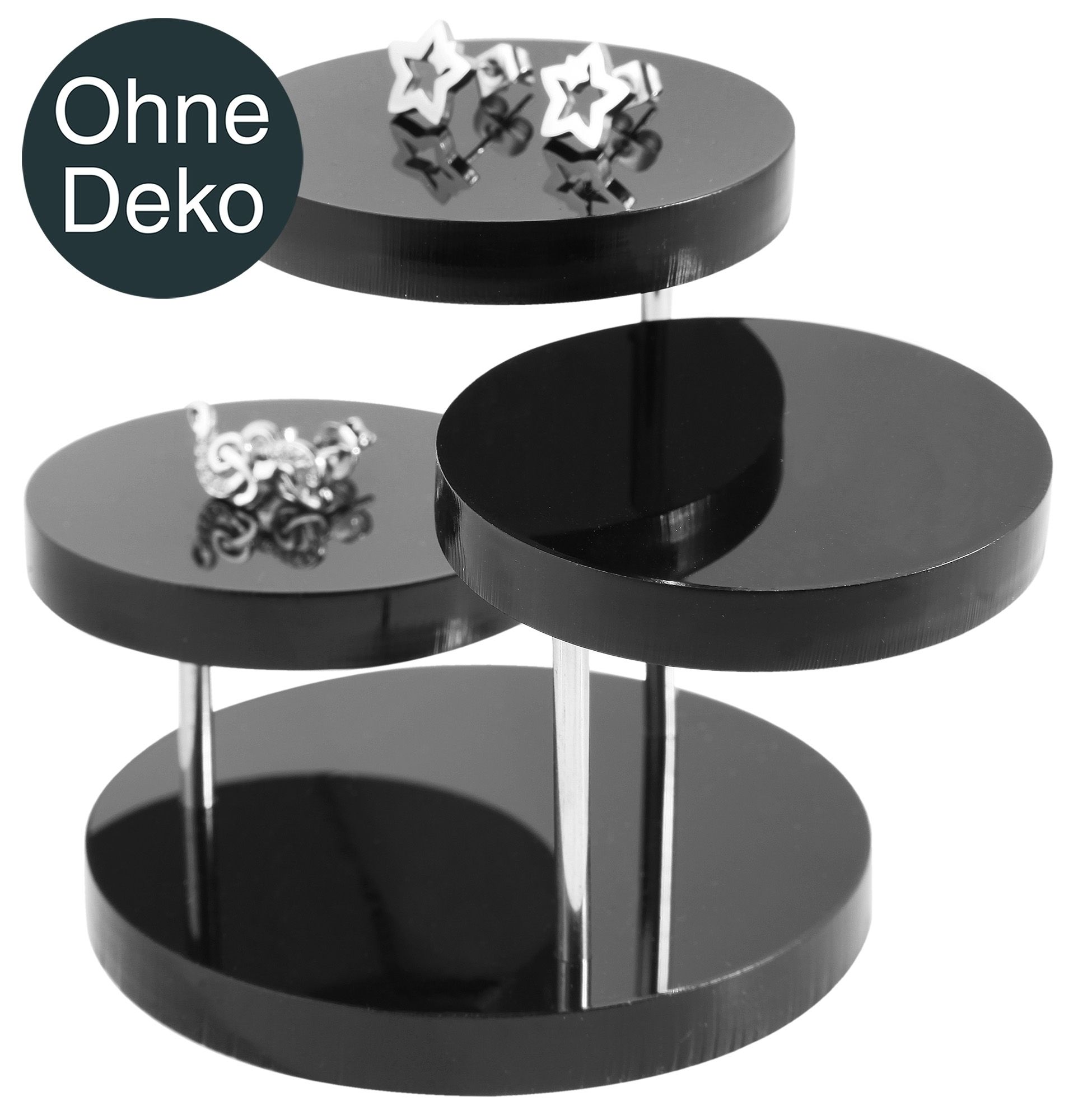 Juwelendisplay, kunststof, zwart, drie verdiepingen, 7 cm x 7 cm