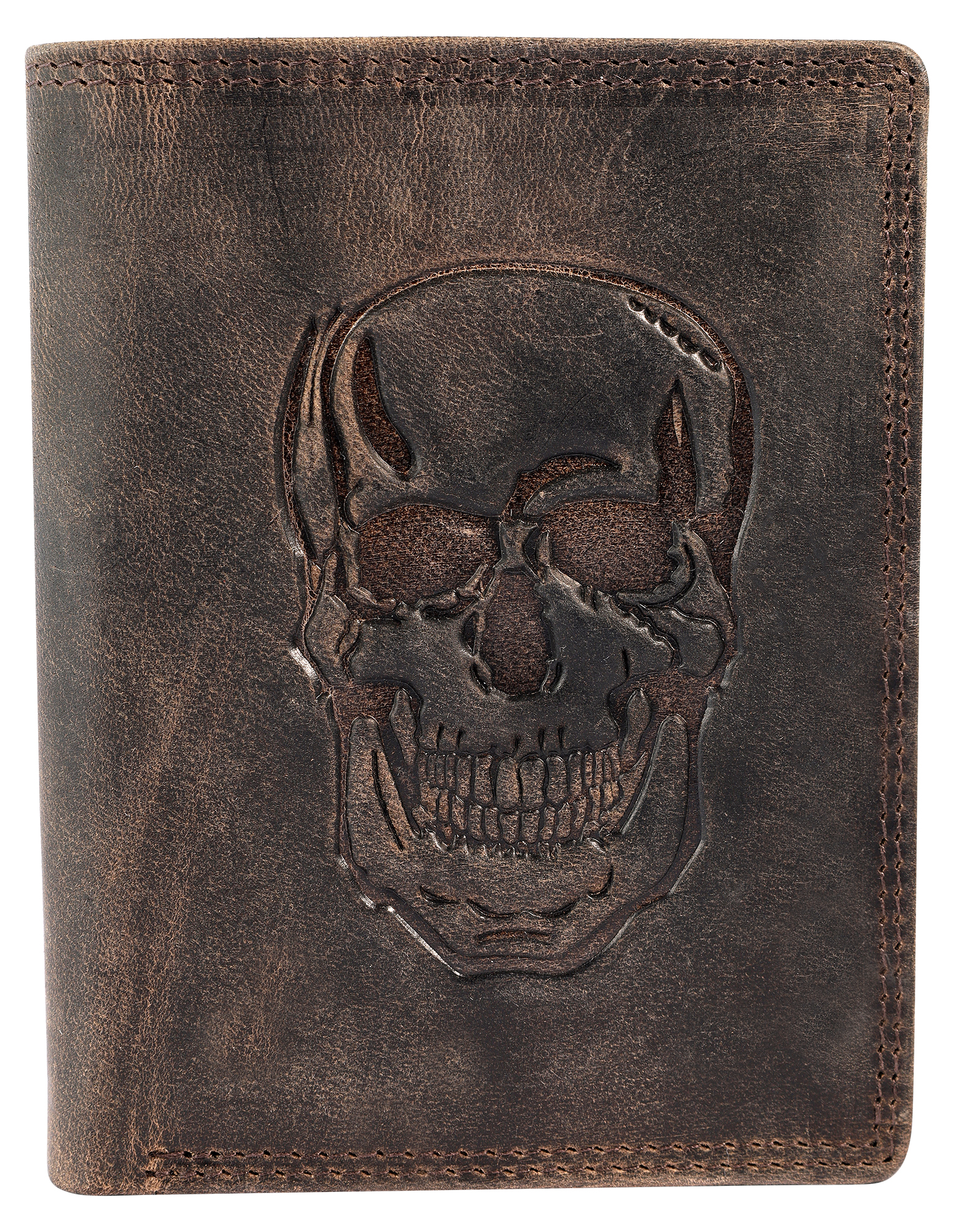 Akzent portemonnee, RFID, staand formaat, doodshoofd, donkerbruin