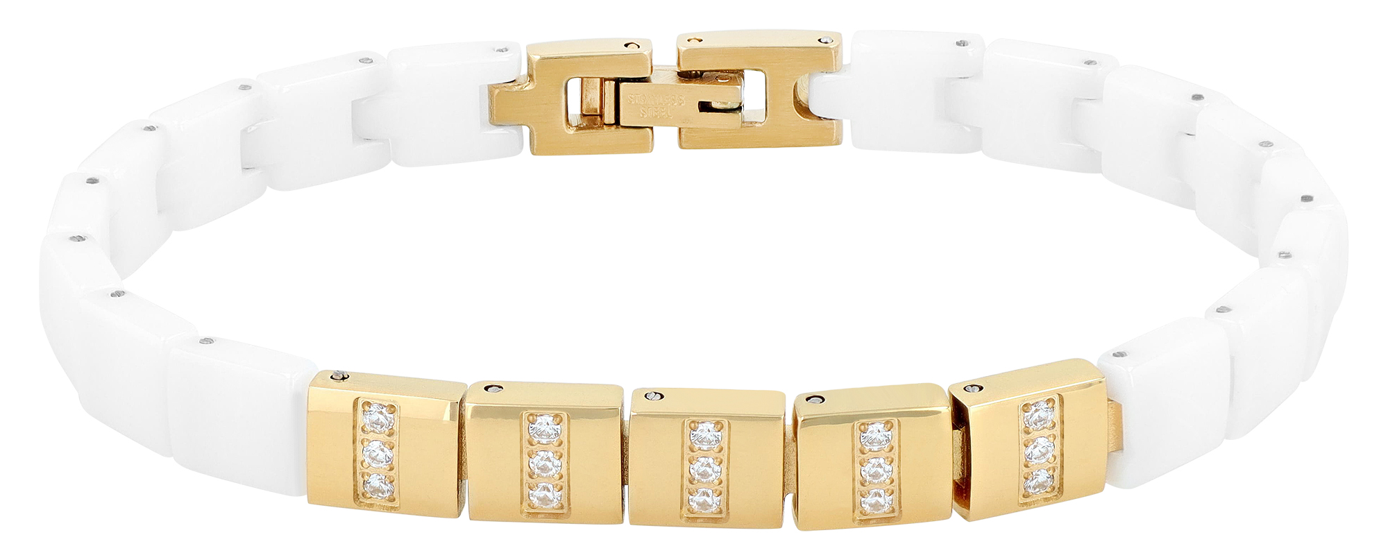 "Arin" Edelstahl-Keramik Armband, 20 cm, weiß/ goldfarben