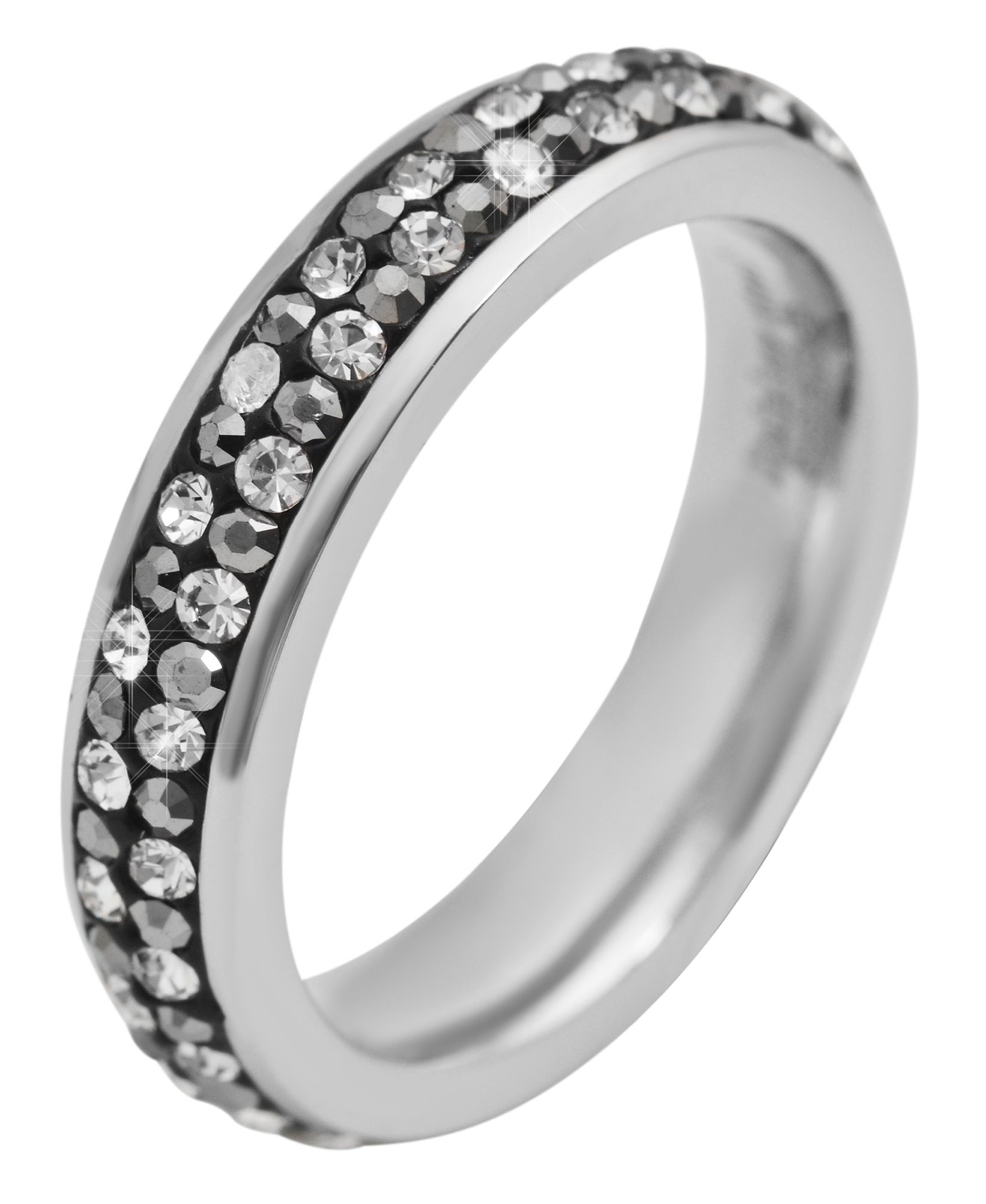 Akzent Damen Edelstahlring mit grau/weißem Besatz, silberfarben, Gr. 62