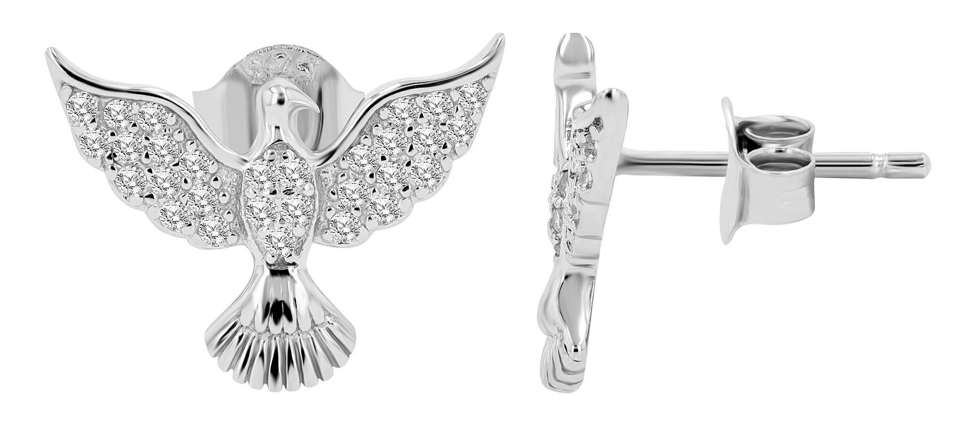 925/- Echt Silber Ohrstecker "Luzmila", Taube mit weißem Besatz, rhodiniert