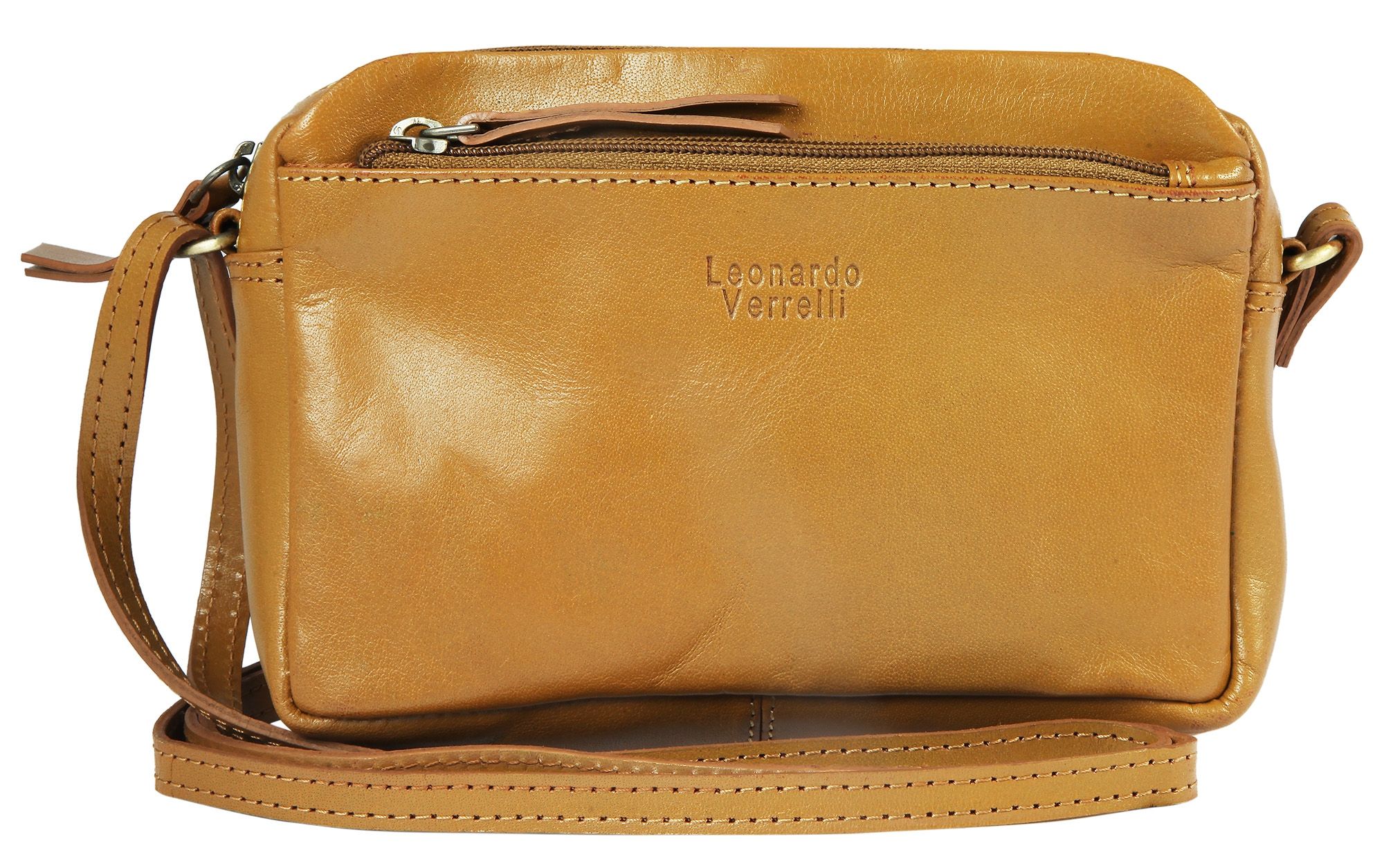 Leonardo Verrelli echt lederen schoudertas dameshandtas, lichtbruin